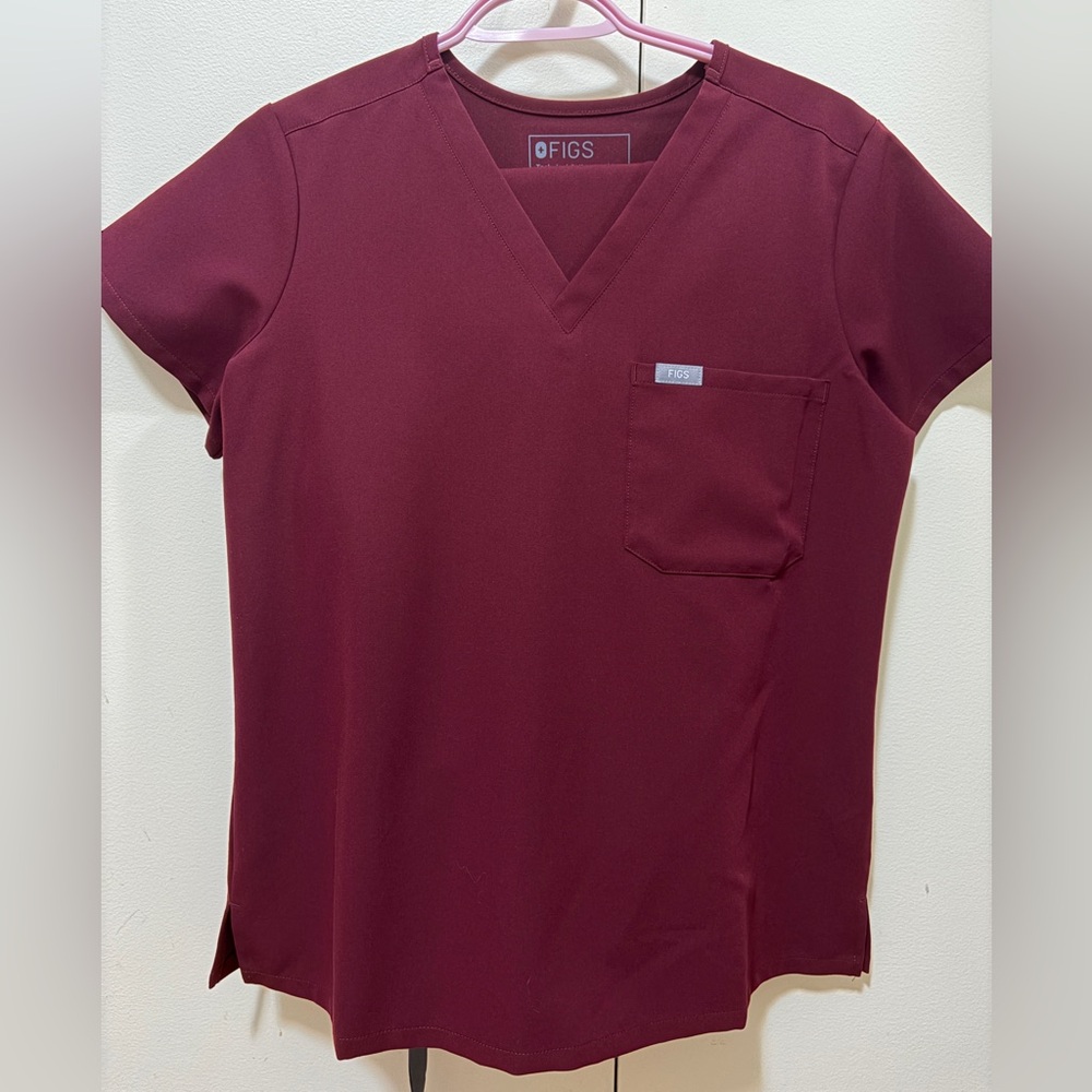 Figs Women's V-Neck Short Sleeve Scrub Top and Bottom in Burgundy